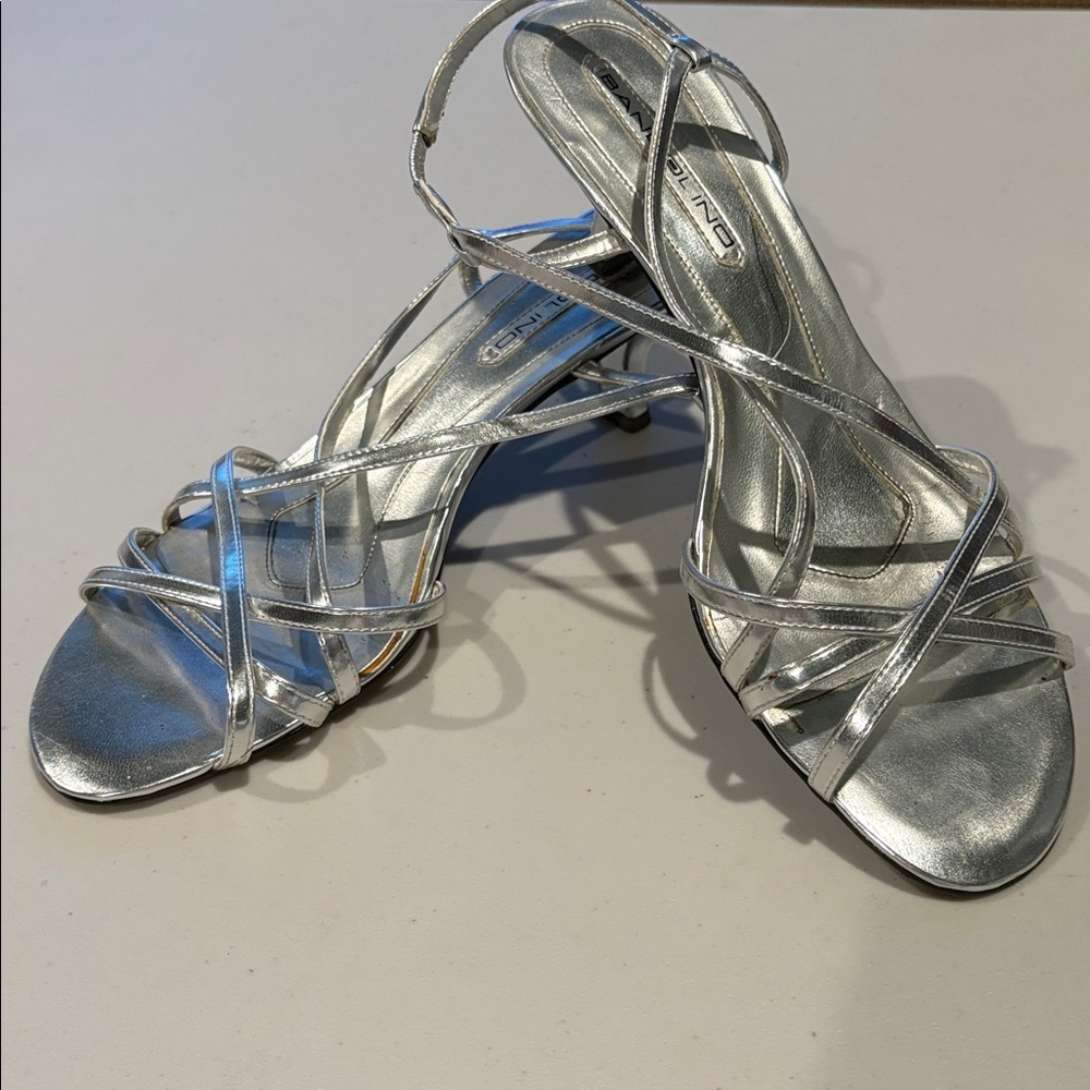 Bandolino - Bdendall Silver Synethetic Heels. Strappy Sandals. Silver. Size 8